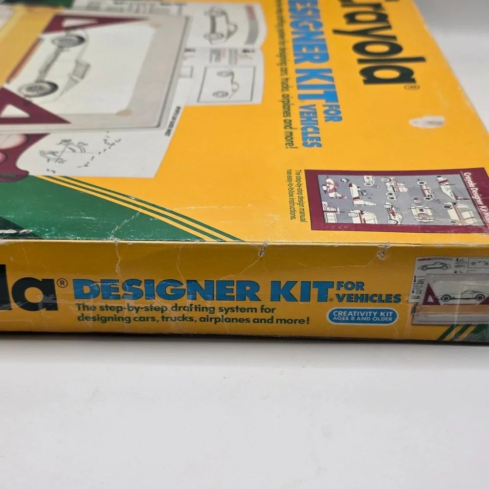 Crayola Designer Kit Vehicles Kids Yellow Vintage 1989 Drafting‎ Set Retro Toy
